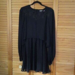 BCBGeneration Sheer Balloon Sleeve Lace Neckline Elastic Waist Open Back Dress